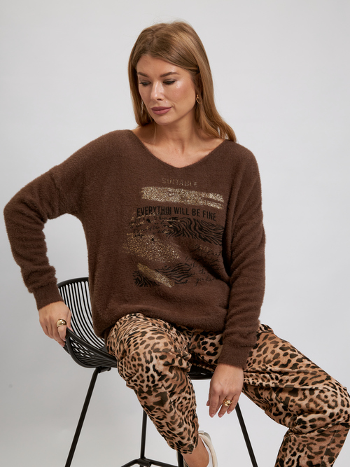 Джемпер Дикий принт Everythin will be fine Шоколад брендовая одежда