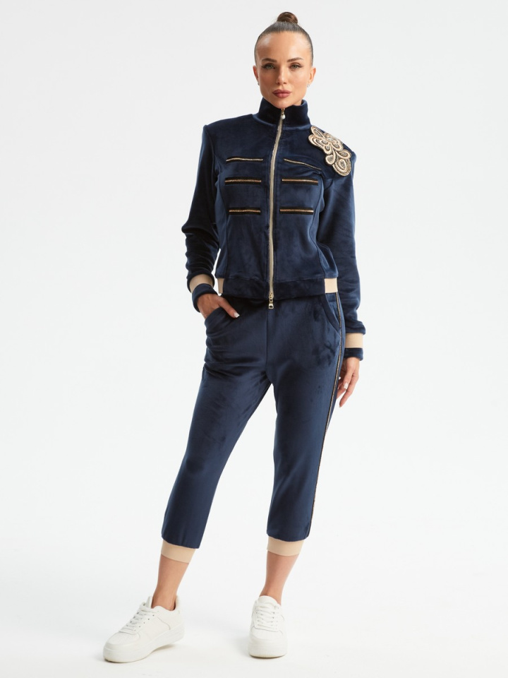 Велюровый костюм Милитари Гламур синий К брендовая одежда