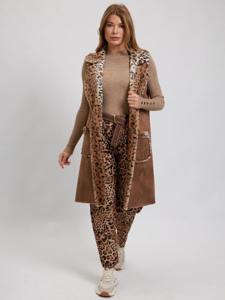 Удлиненный жилет Леопард коричневый брендовая одежда