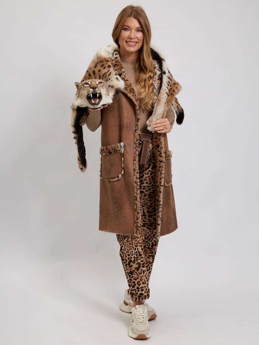 Удлиненный жилет Леопард коричневый авторская одежда