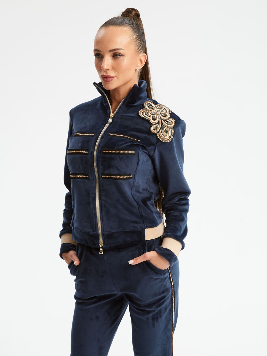 Велюровый костюм Милитари Гламур синий авторская одежда