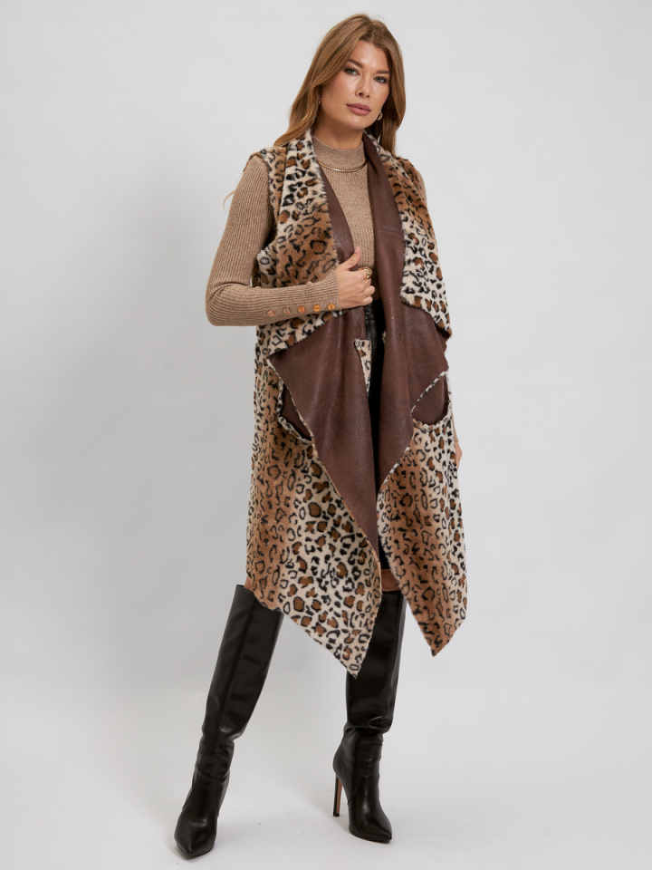 Удлиненный жилет шоколадный Леопард двухсторонний брендовая одежда