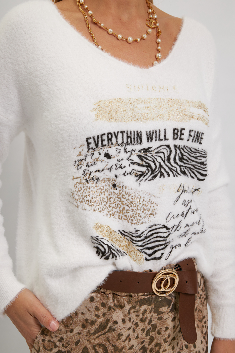 Джемпер Дикий принт Everythin will be fine белый авторская одежда