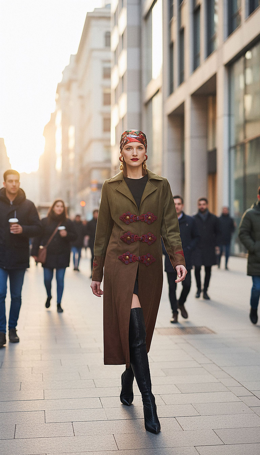 Плащ милитари Русские узоры бордо