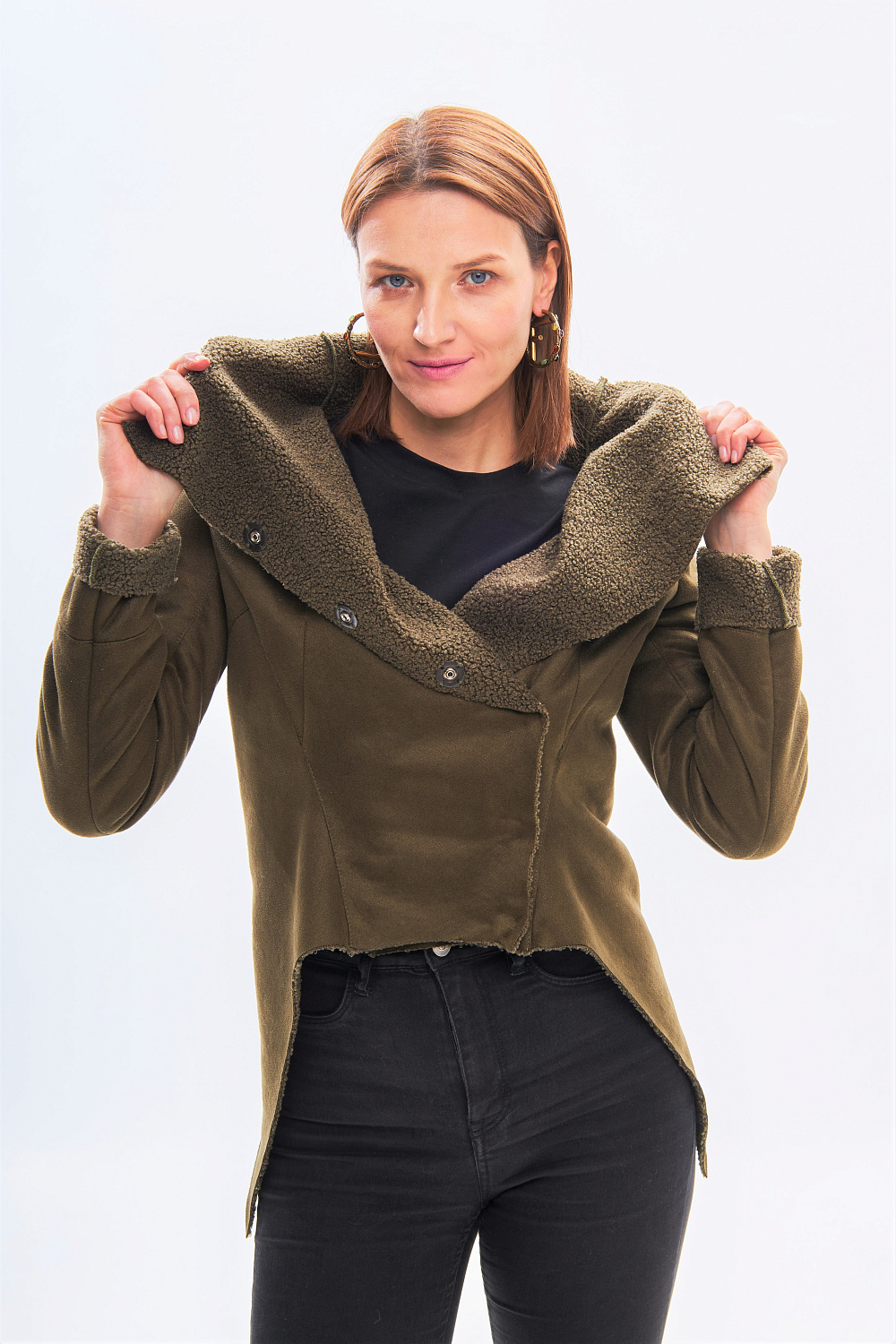 Куртка-косуха дубленка с погонами хаки