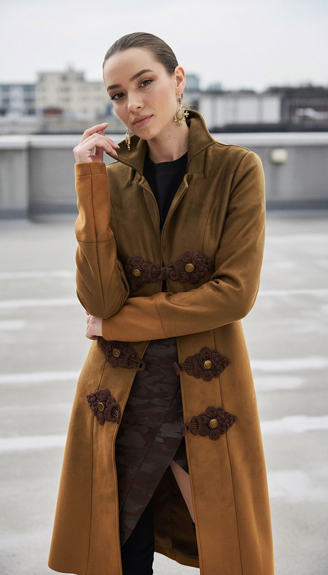 Плащ милитари Русские узоры оранж авторская одежда