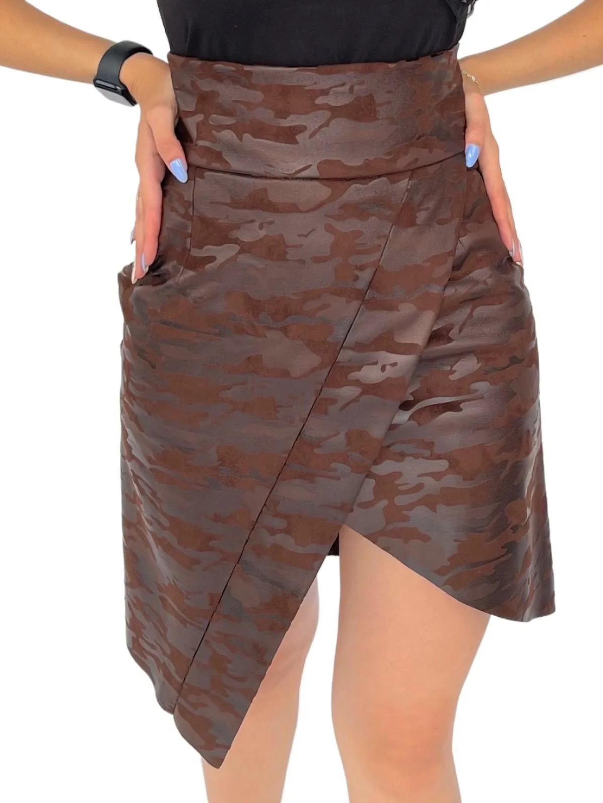 Юбка милитари кожа шоколад брендовая одежда