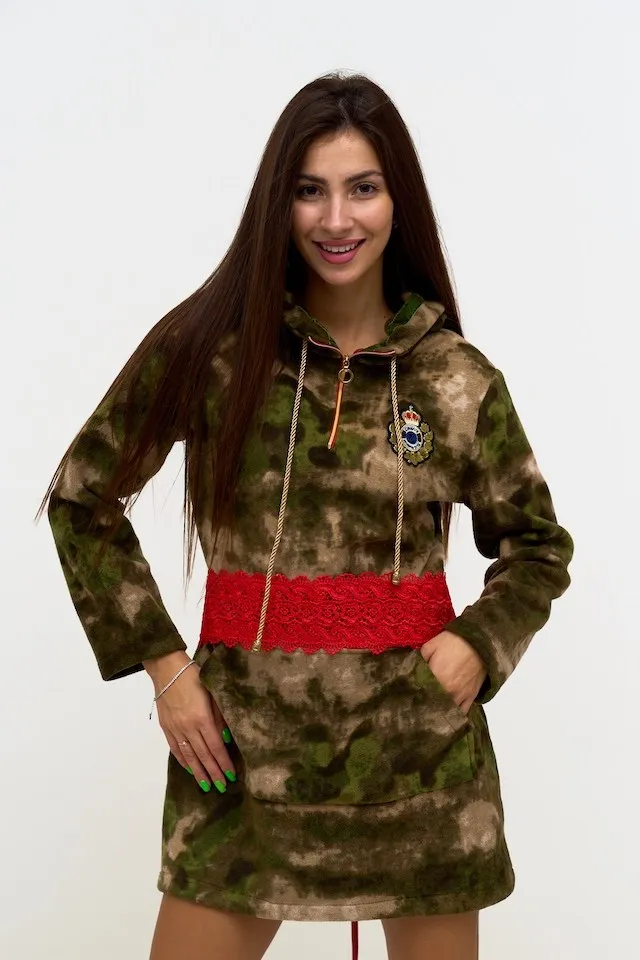 Худи удлиненное флис мох Корона