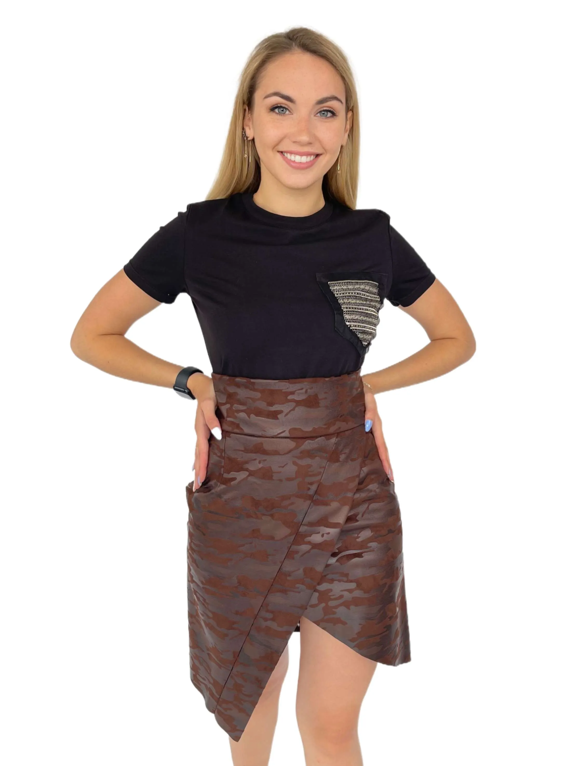 Юбка милитари кожа шоколад авторская одежда