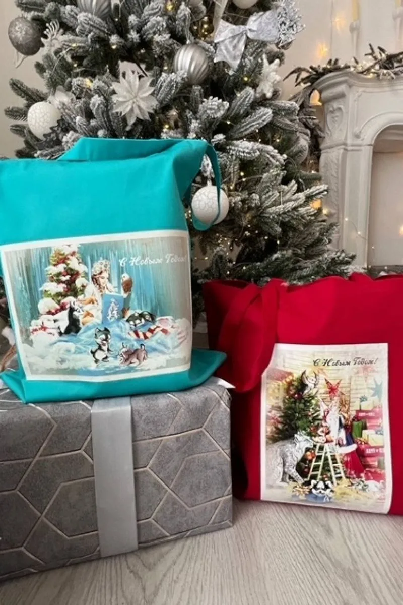 Шопер новогодний красный авторская одежда