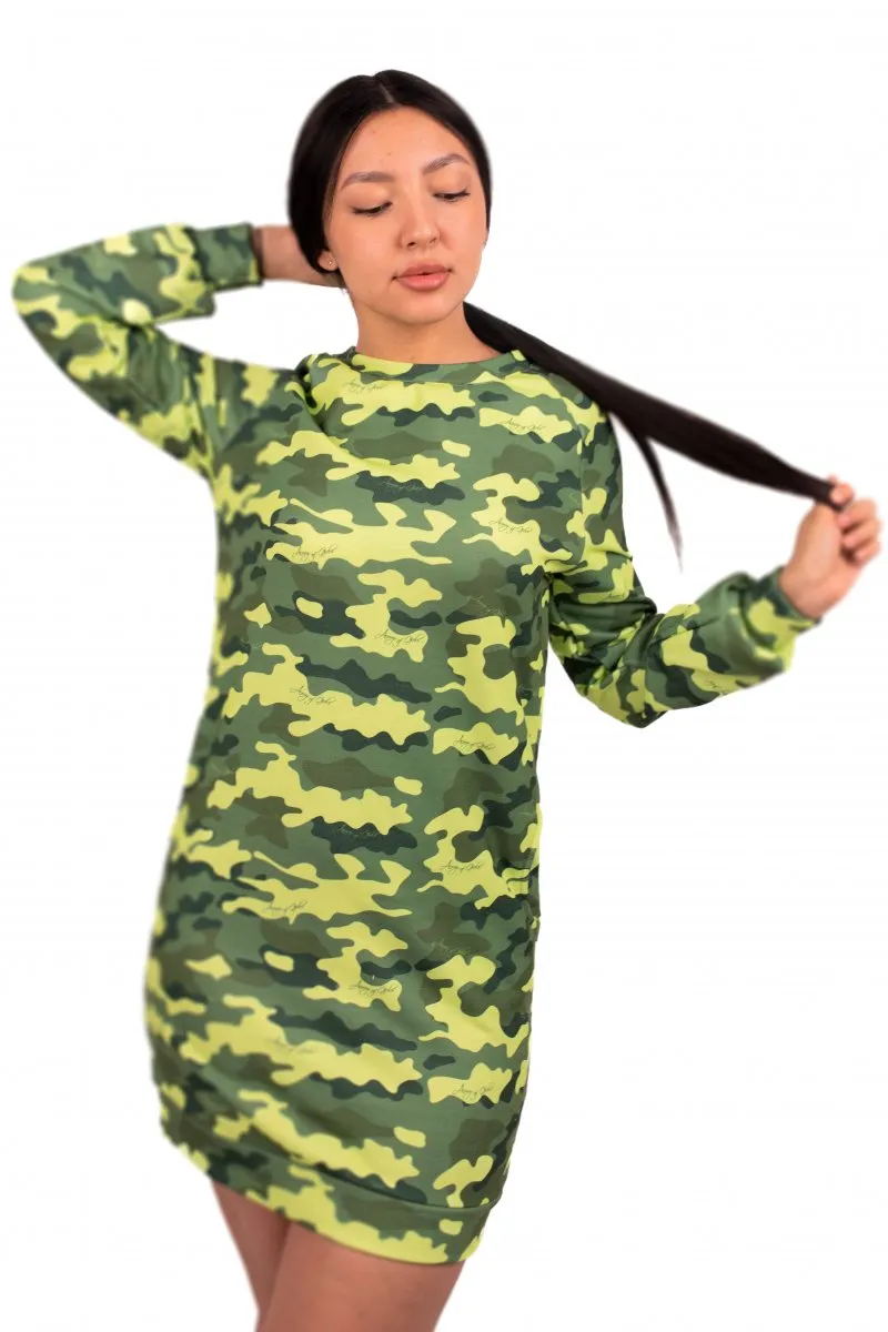 Платье салатовый камуфляж от бренда Army of Girls Платье салатовый камуфляж авторская одежда