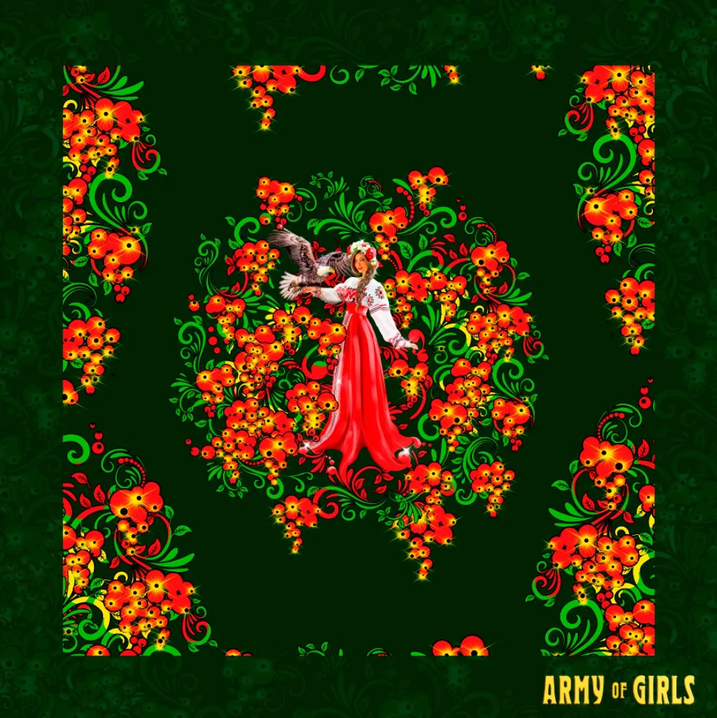 Женский платок Русские узоры зеленый 1 брендовая одежда