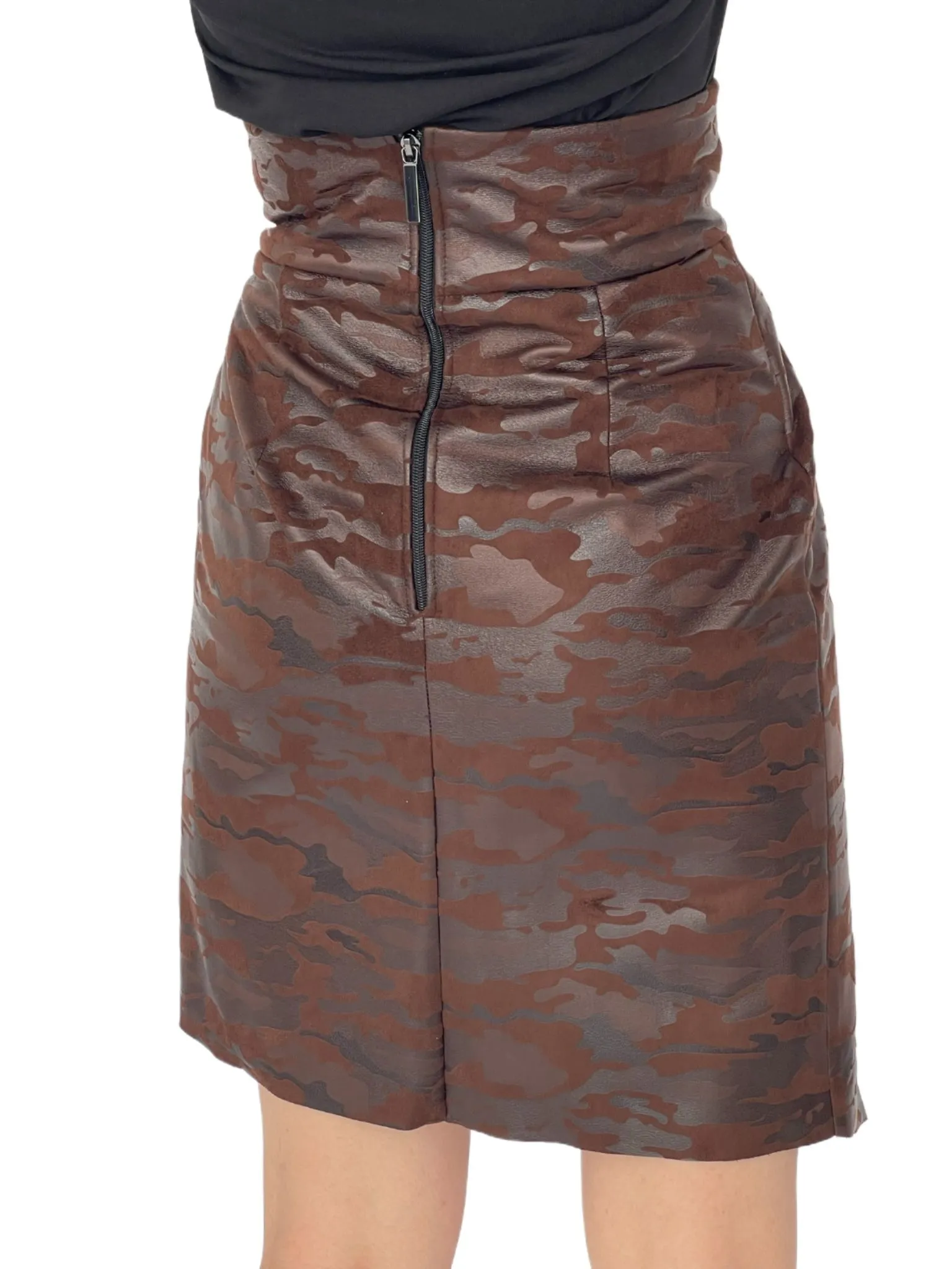 Юбка милитари кожа шоколад авторская одежда