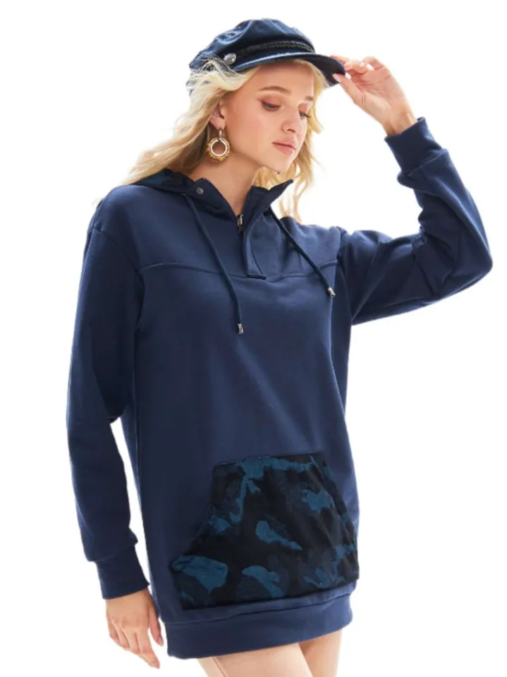 Женская толстовка с капюшоном синий бархат брендовая одежда