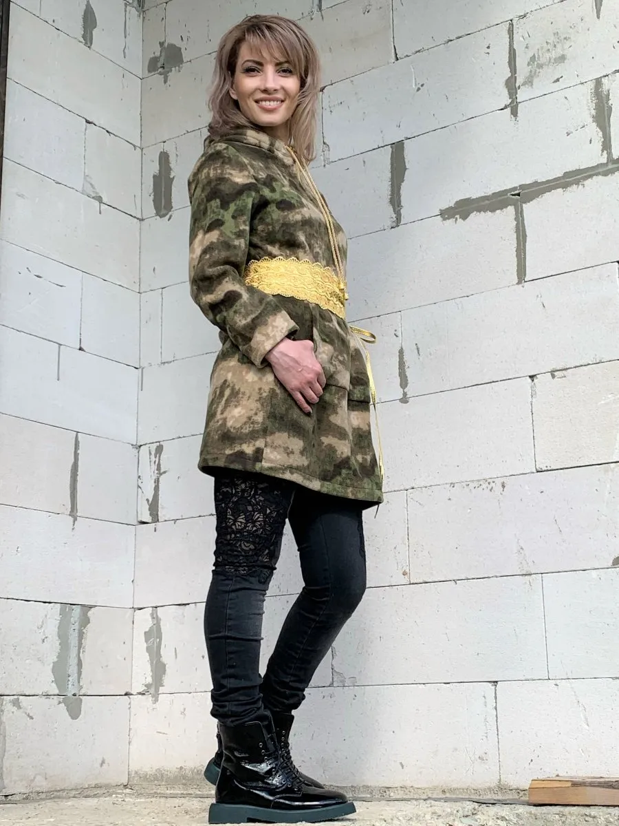 Теплая женская толстовка Милитари золото от бренда Army of Girls Теплая женская толстовка Милитари золото авторская одежда