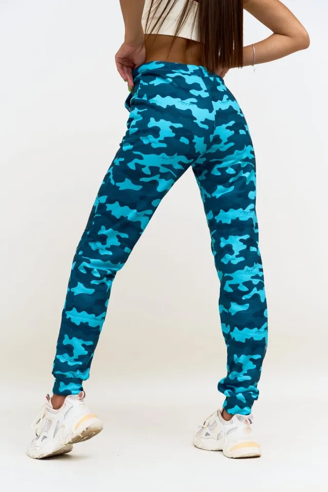Джоггеры бирюзовый камуфляж от бренда Army of Girls Джоггеры бирюзовый камуфляж авторская одежда