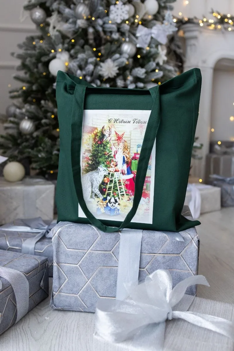 Шопер новогодний зеленый авторская одежда
