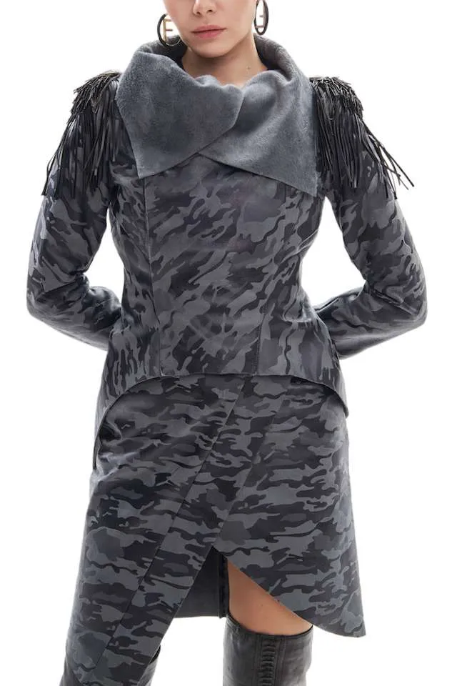 Юбка милитари дымчатая кожа авторская одежда