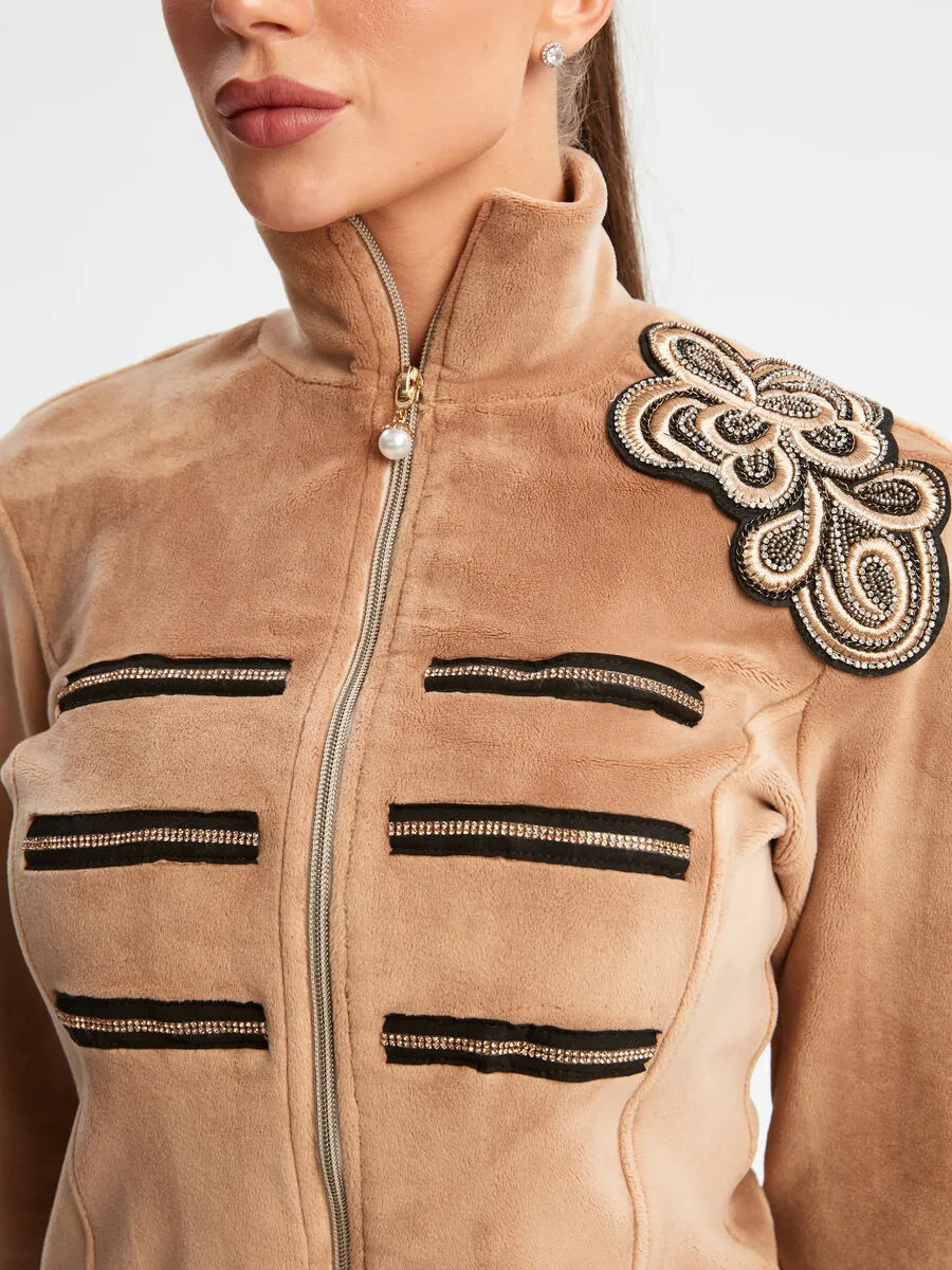 Велюровый костюм Милитари Гламур капучино  авторская одежда