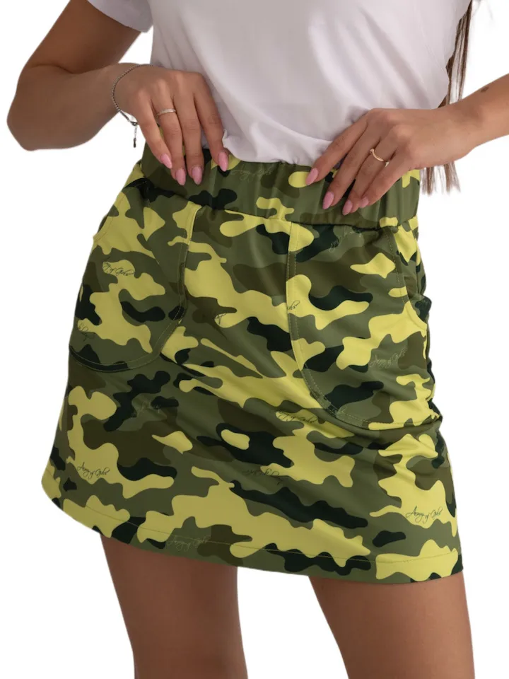 Юбка салатовый камуфляж Трапеция от Army of Girls Юбка салатовый камуфляж Трапеция брендовая одежда
