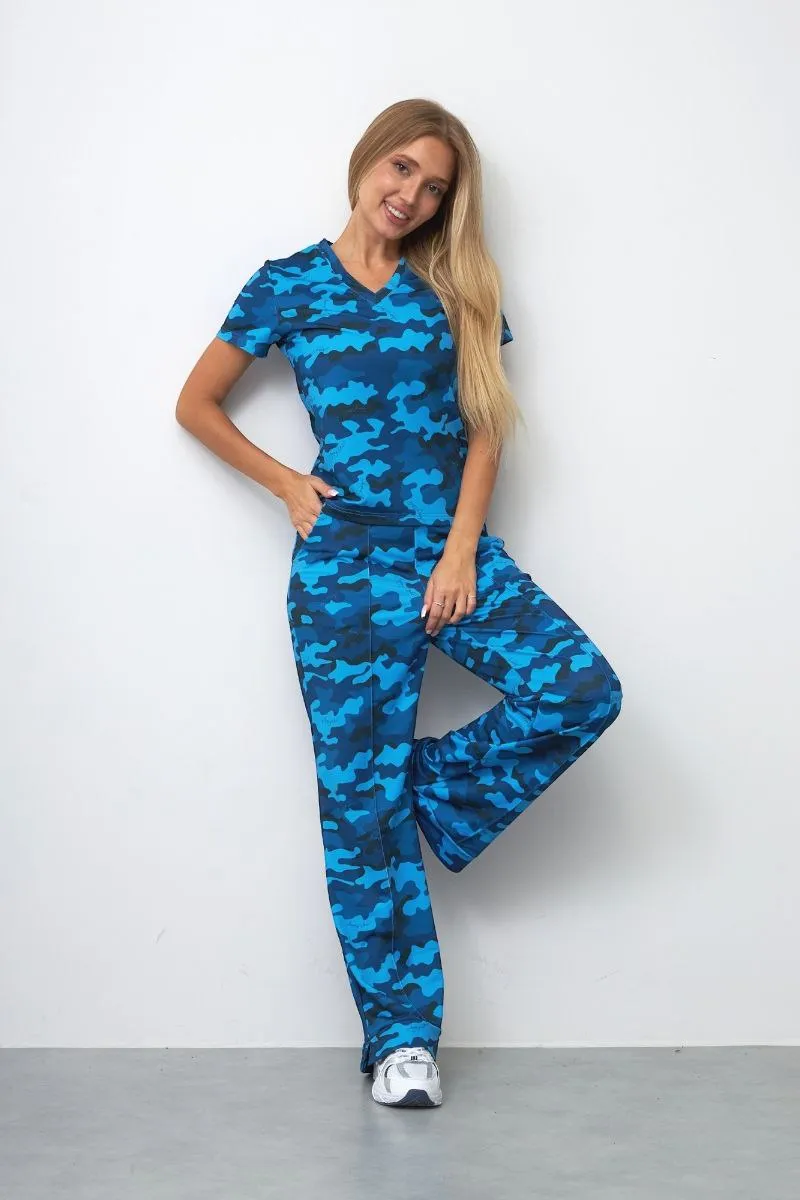 Футболка синий камуфляж с V образным вырезом авторская одежда