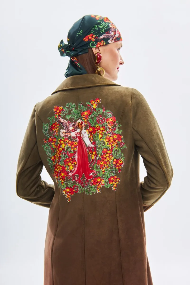 Плащ милитари Русские узоры бордо от бренда Army of Girls Плащ милитари Русские узоры бордо авторская одежда