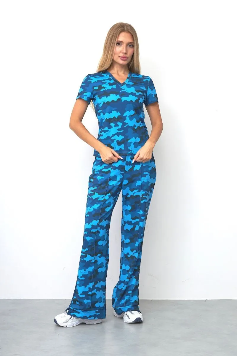 Футболка синий камуфляж с V образным вырезом авторская одежда