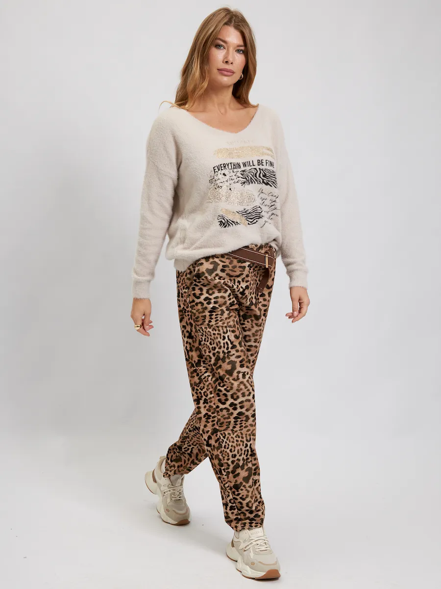 Джемпер Дикий принт Everythin will be fine Капучино авторская одежда