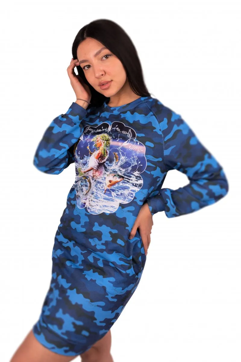 Платье милитари Рыбка Русские узоры авторская одежда