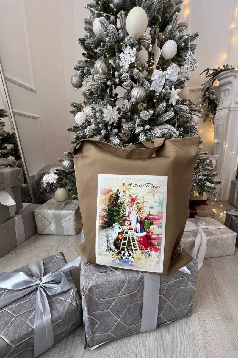 Шопер новогодний бежевый авторская одежда