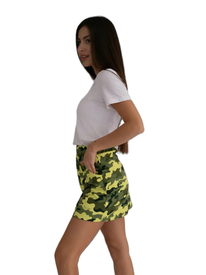 Юбка салатовый камуфляж Трапеция авторская одежда