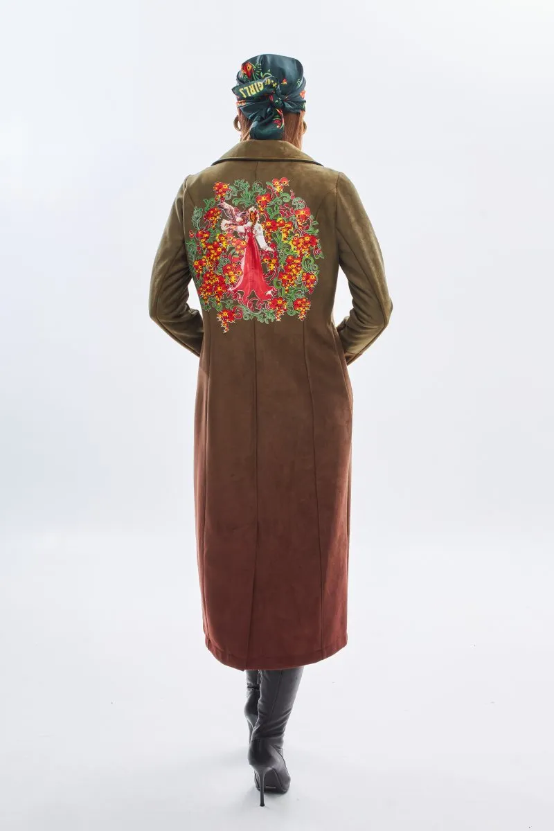 Плащ милитари Русские узоры бордо авторская одежда