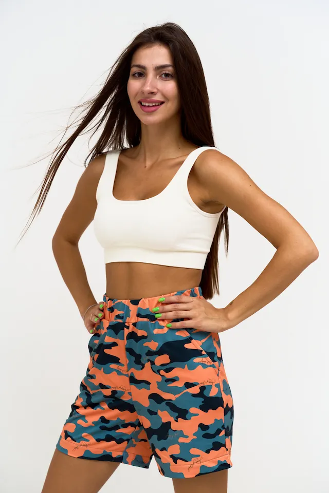 Шорты оранжевый камуфляж авторская одежда
