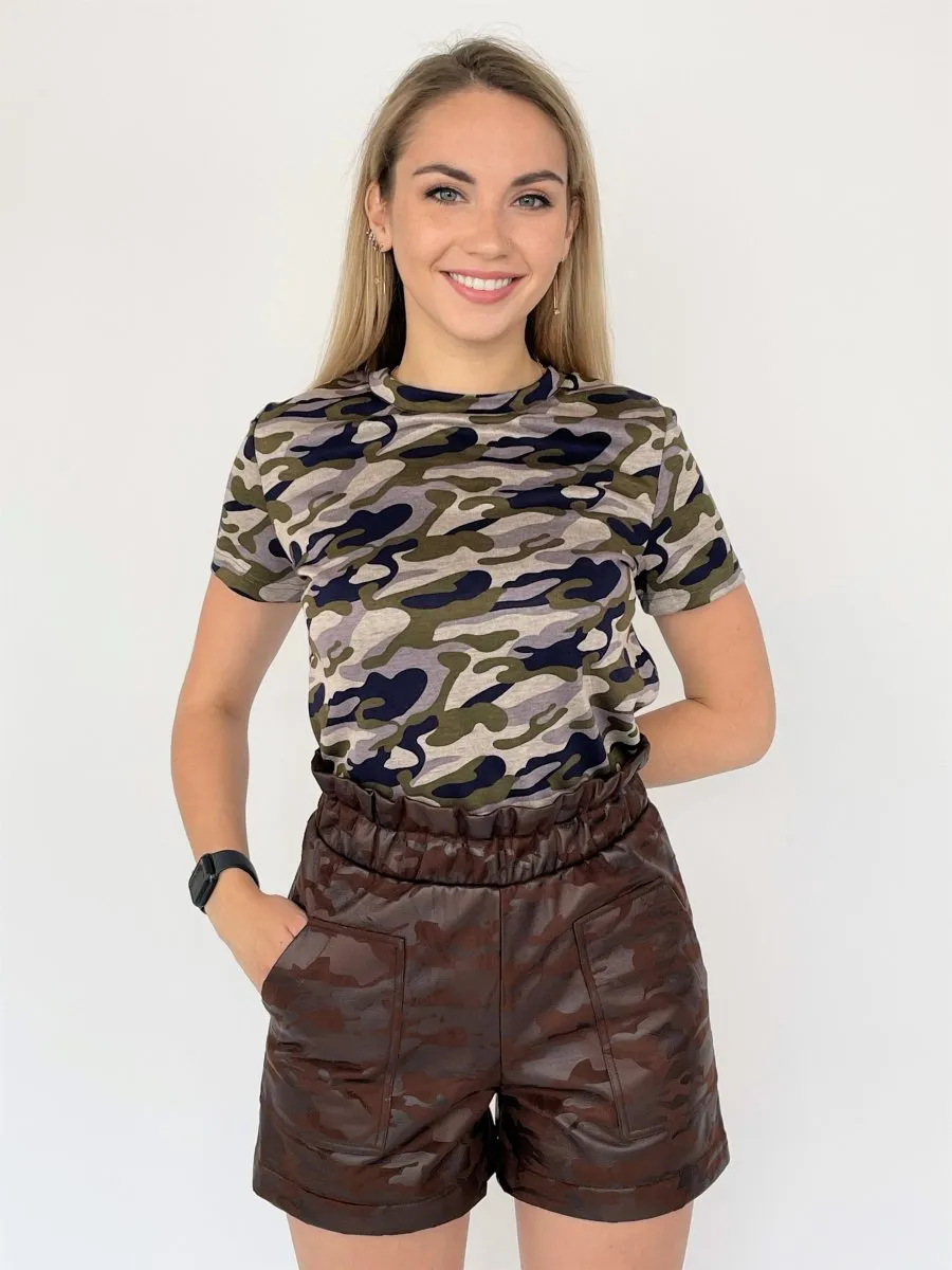 Шорты милитари кожа шоколад авторская одежда