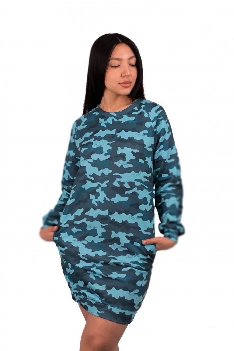 Платье бирюзовый камуфляж авторская одежда