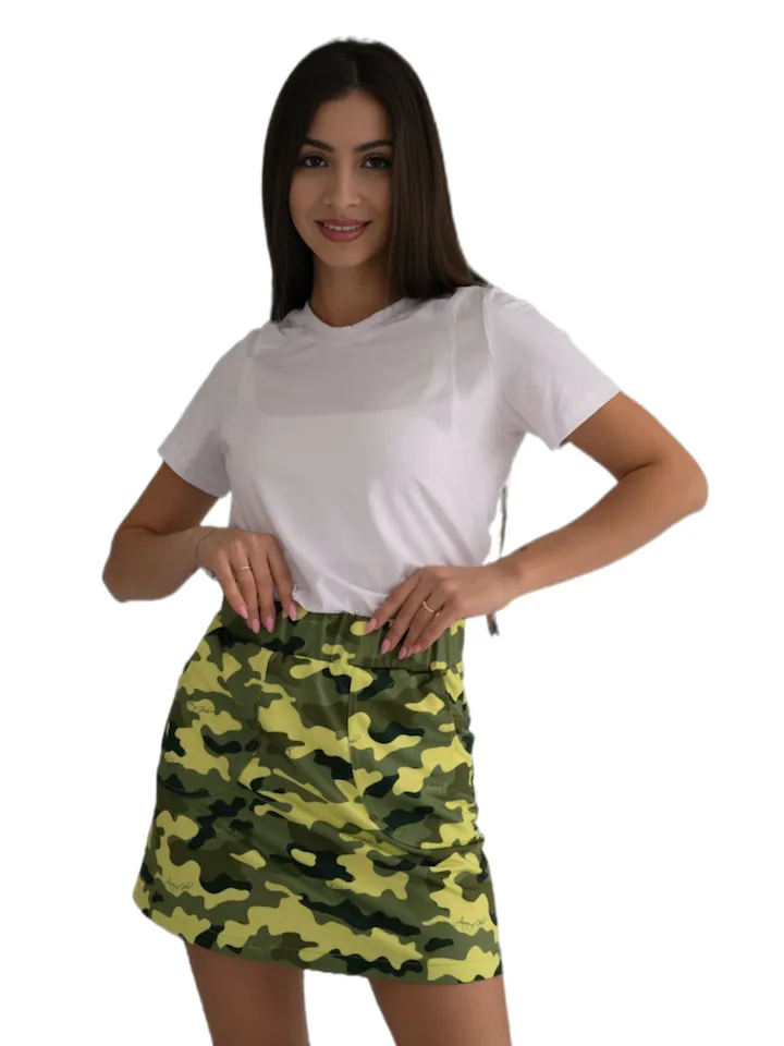 Юбка салатовый камуфляж Трапеция авторская одежда