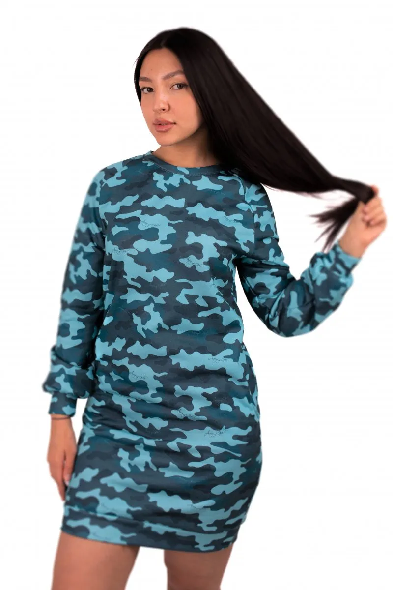Платье бирюзовый камуфляж от бренда Army of Girls Платье бирюзовый камуфляж авторская одежда