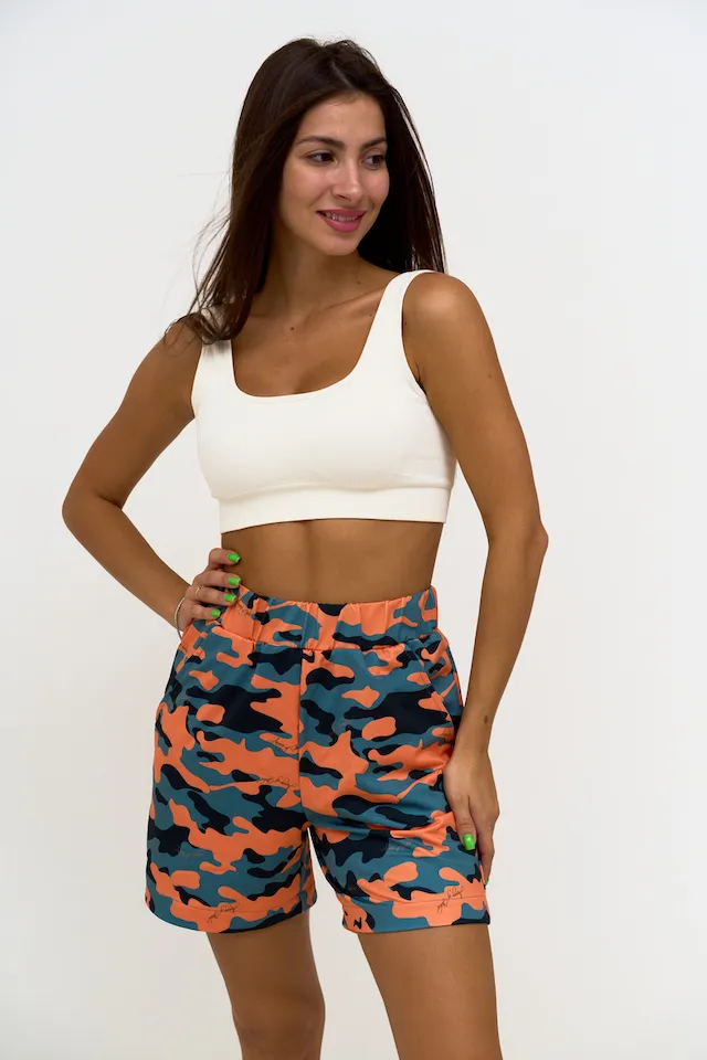 Шорты оранжевый камуфляж авторская одежда
