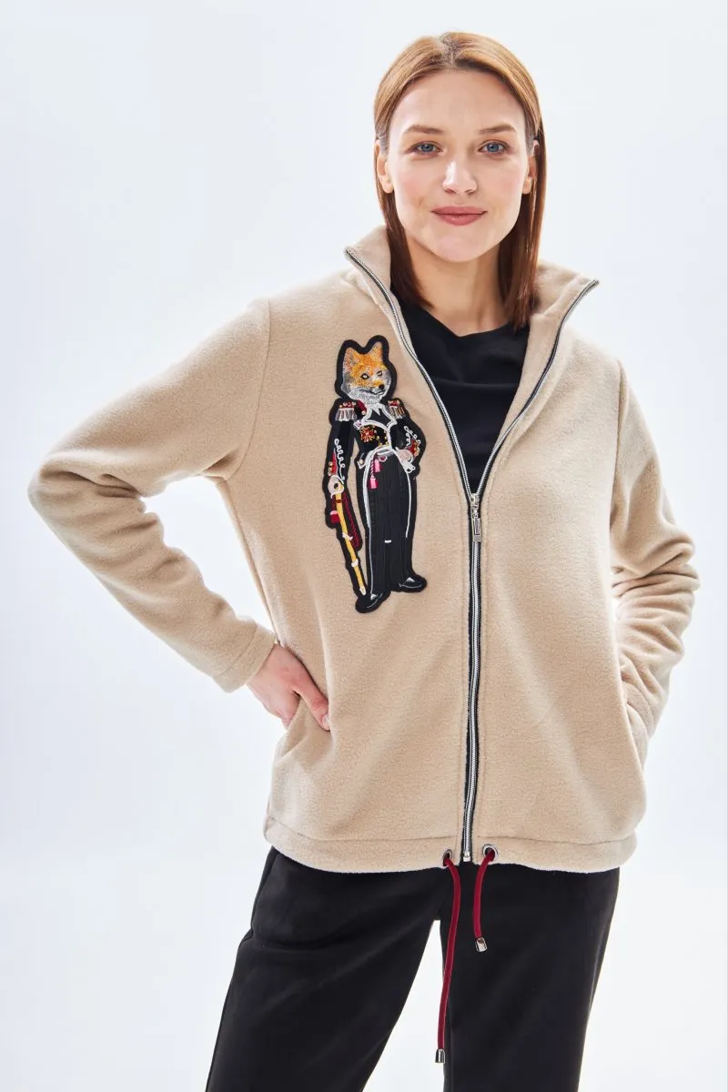Женская толстовка без капюшона Брутальная лиса капучино от бренда Army of Girls Женская толстовка без капюшона Брутальная лиса капучино авторская одежда