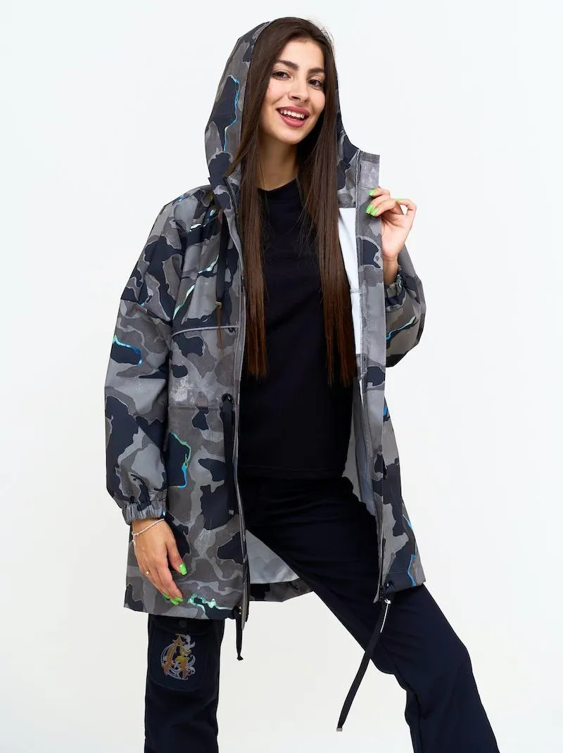 Серая Парка-ветровка "Неоновые Молнии" авторская одежда