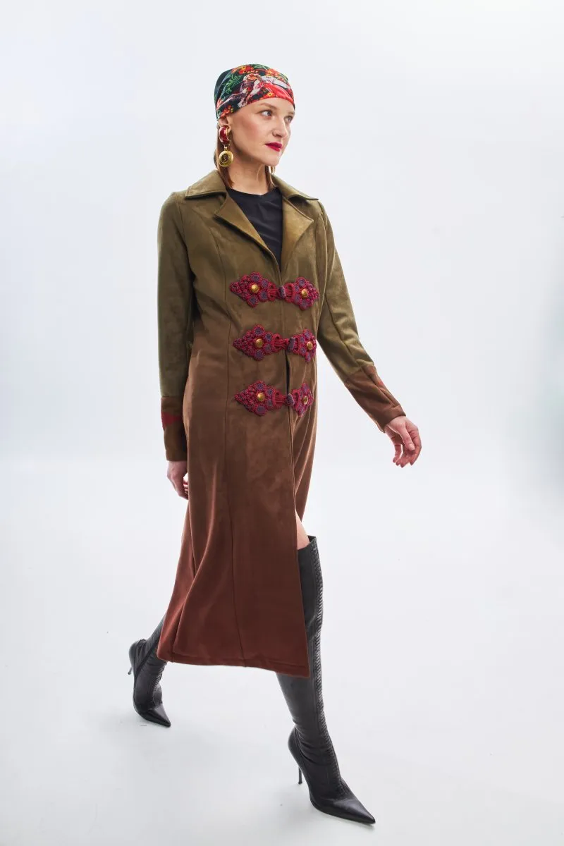 Плащ милитари Русские узоры бордо авторская одежда
