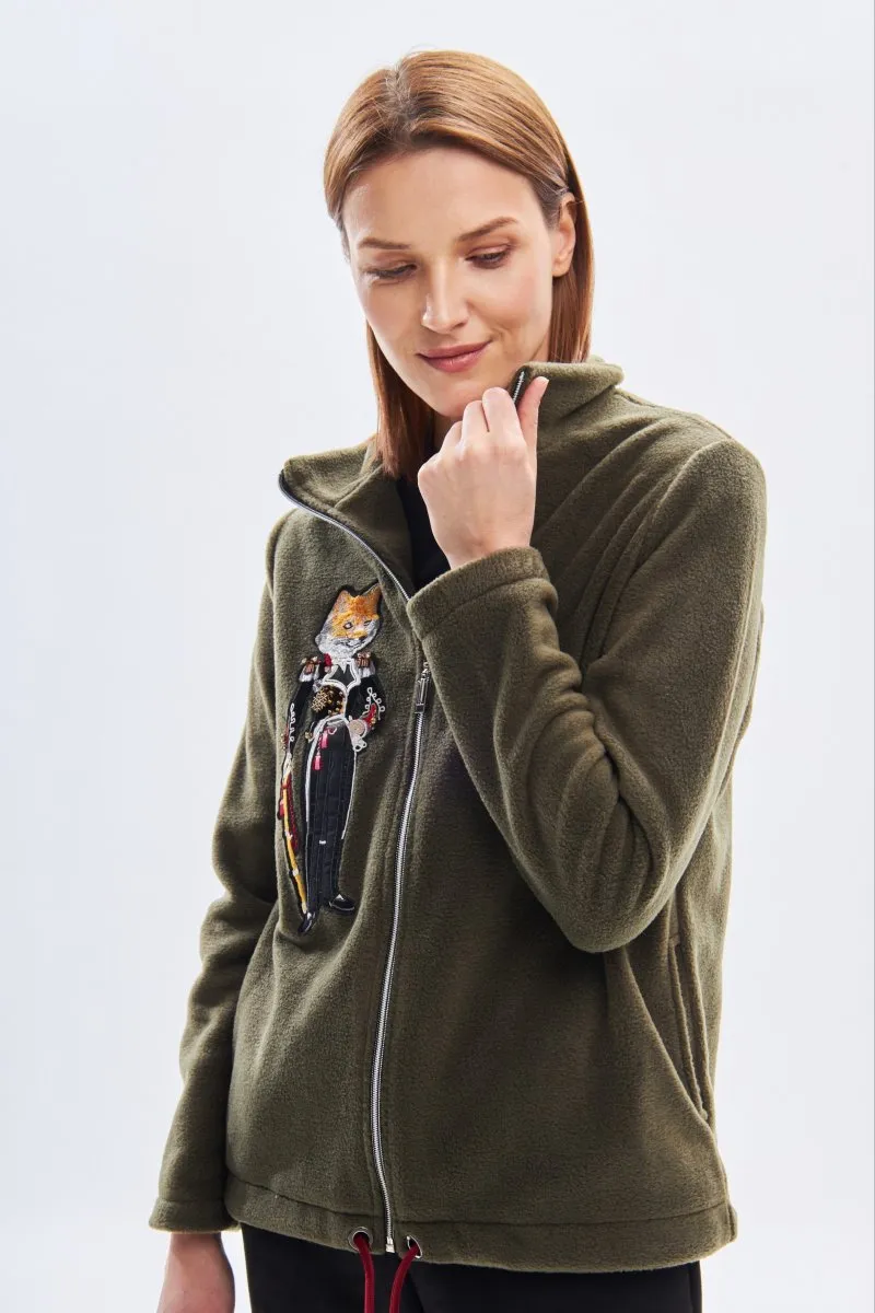 Женская толстовка Брутальная лиса хаки авторская одежда