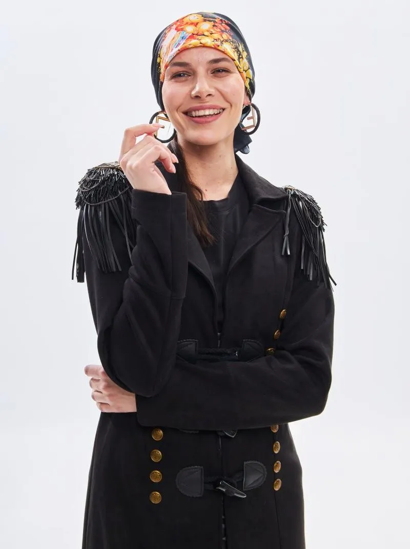 Женский платок Русские узоры черный 2 от бренда Army of Girls Женский платок Русские узоры черный 2 авторская одежда