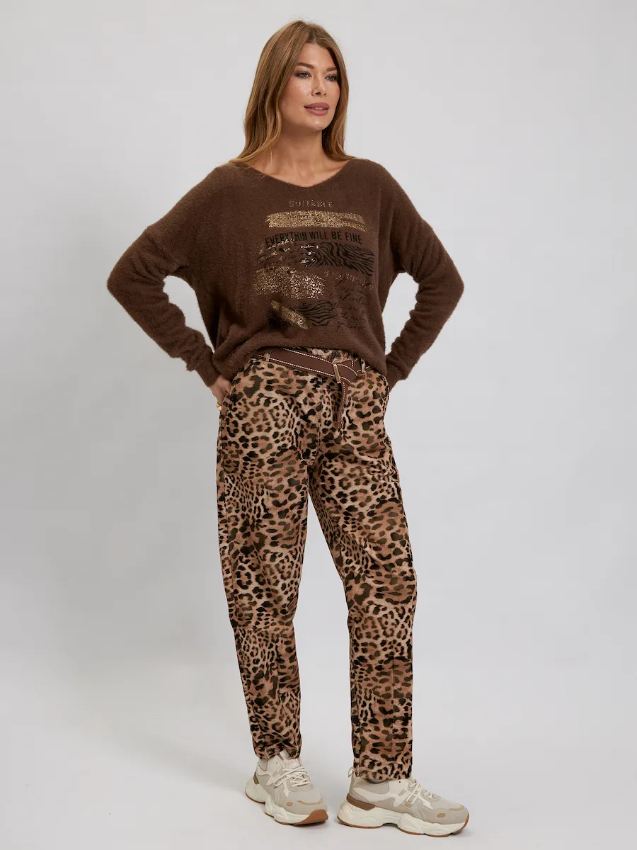 Джемпер Дикий принт Everythin will be fine Шоколад авторская одежда