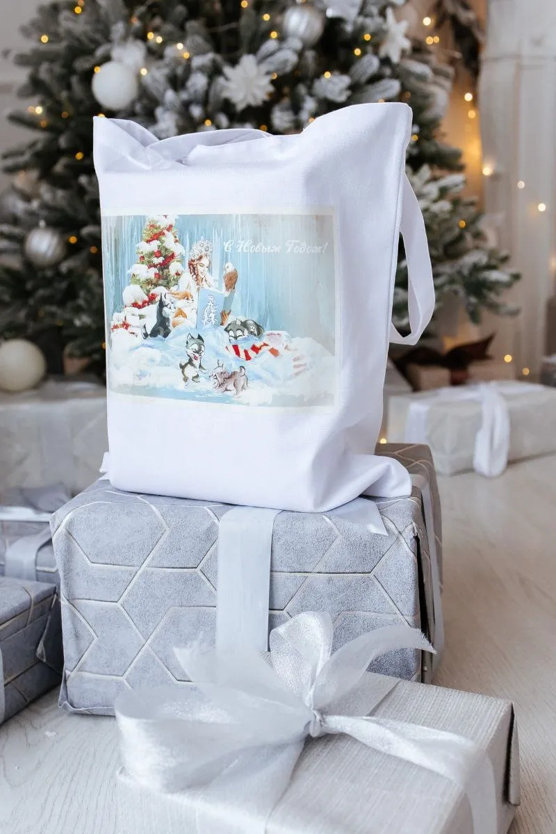 Шопер новогодний белый авторская одежда