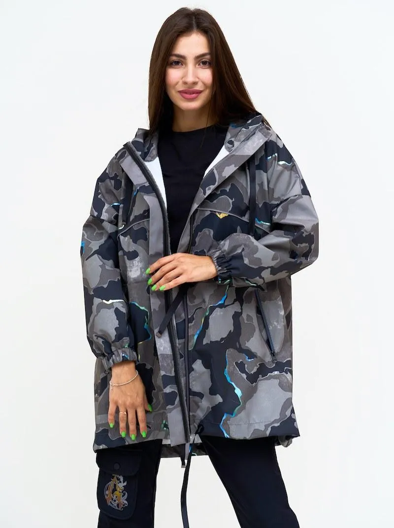 Серая Парка-ветровка "Неоновые Молнии" авторская одежда