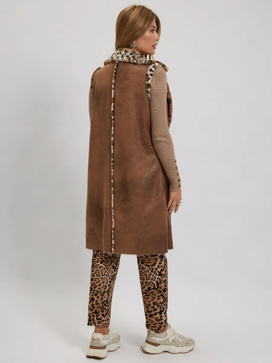 Удлиненный жилет Леопард коричневый авторская одежда