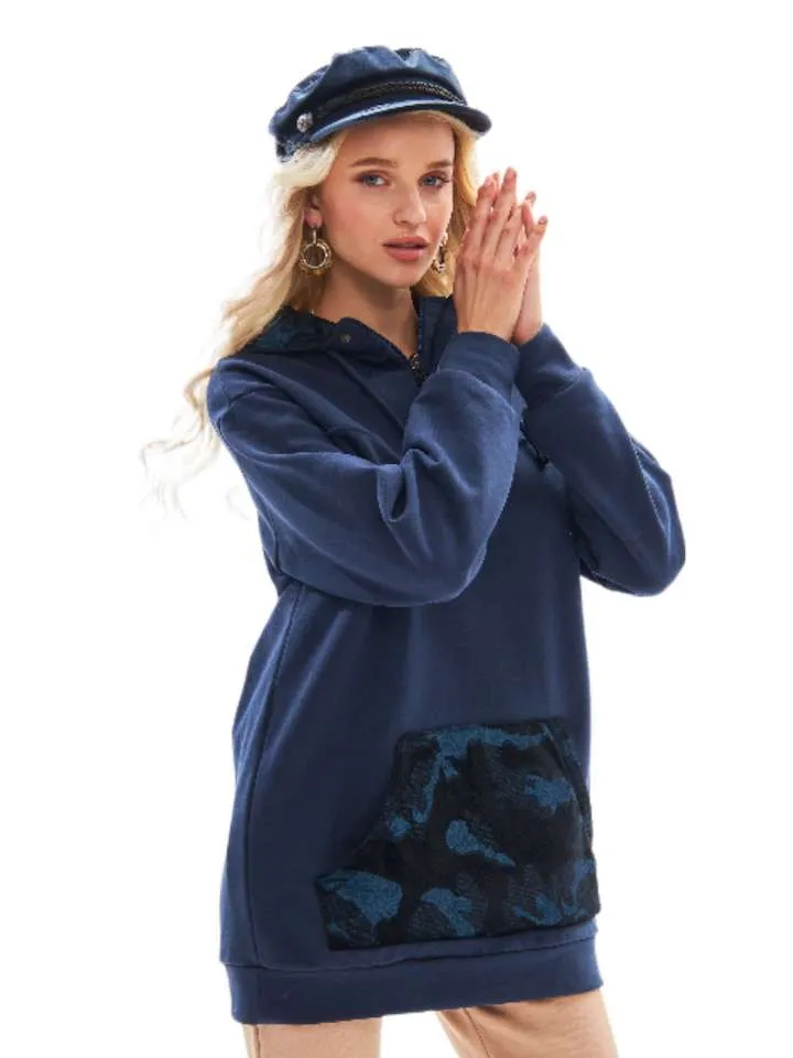Женская толстовка с капюшоном синий бархат авторская одежда