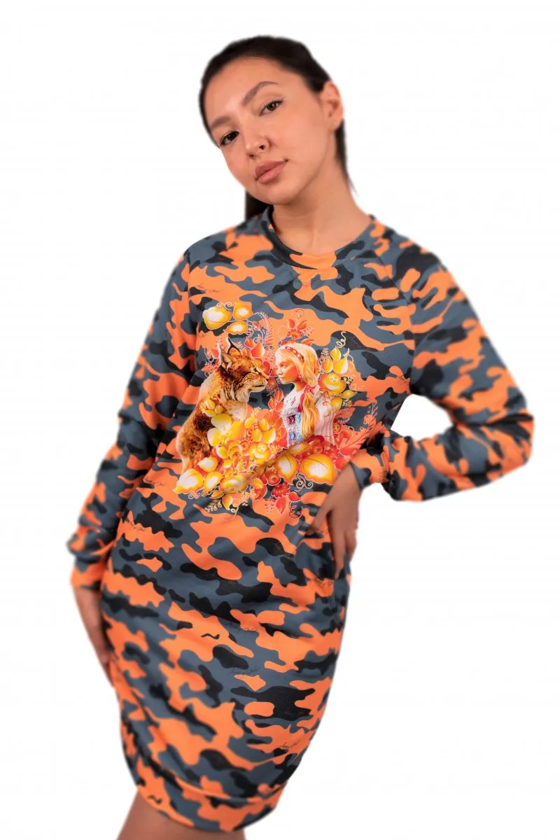 Платье милитари Рысь Русские узоры авторская одежда