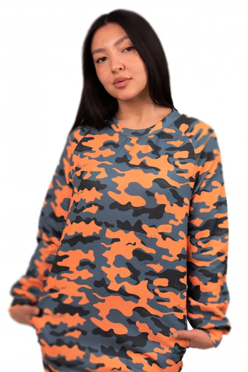 Платье оранжевый камуфляж авторская одежда